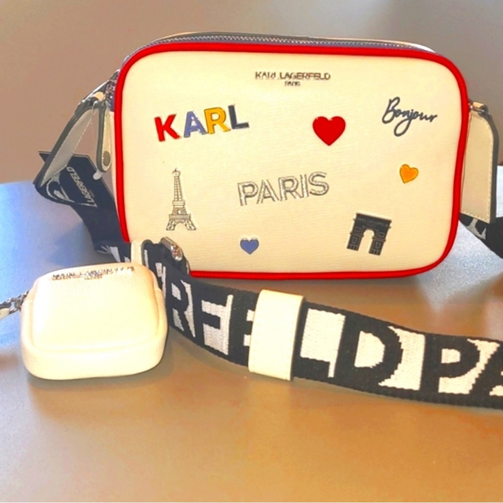 💋SOLD💋Karl Lagerfeld White Bag with Paris Icons - Picture 2 of 8